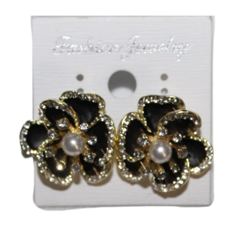 Rhinestone Flower Pearl Earrings - Picture 11 of 16